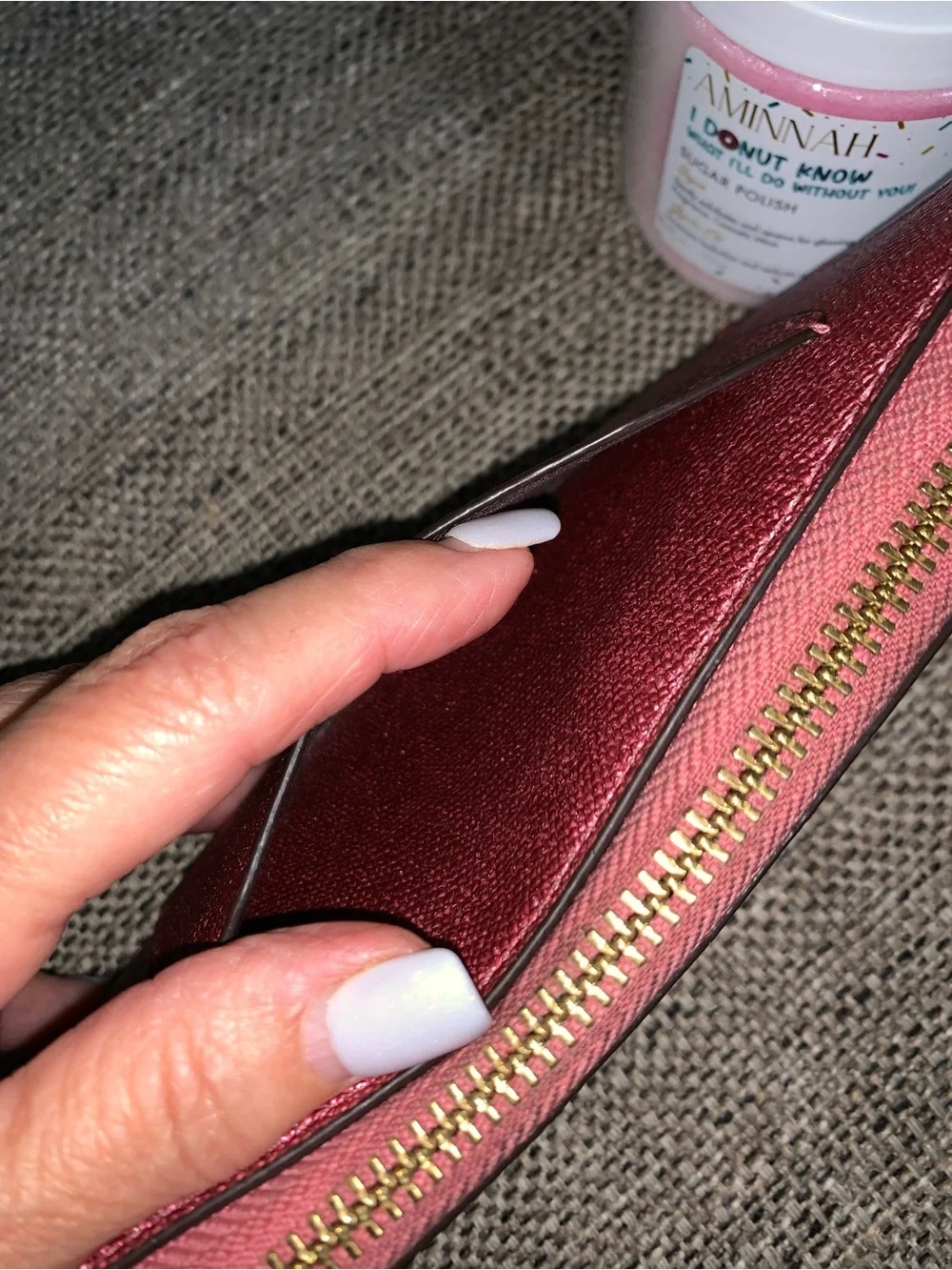 COACH ZIPPY metallic pink/burgundy wallet EUC w/Aminnah Donut Sugar Polish